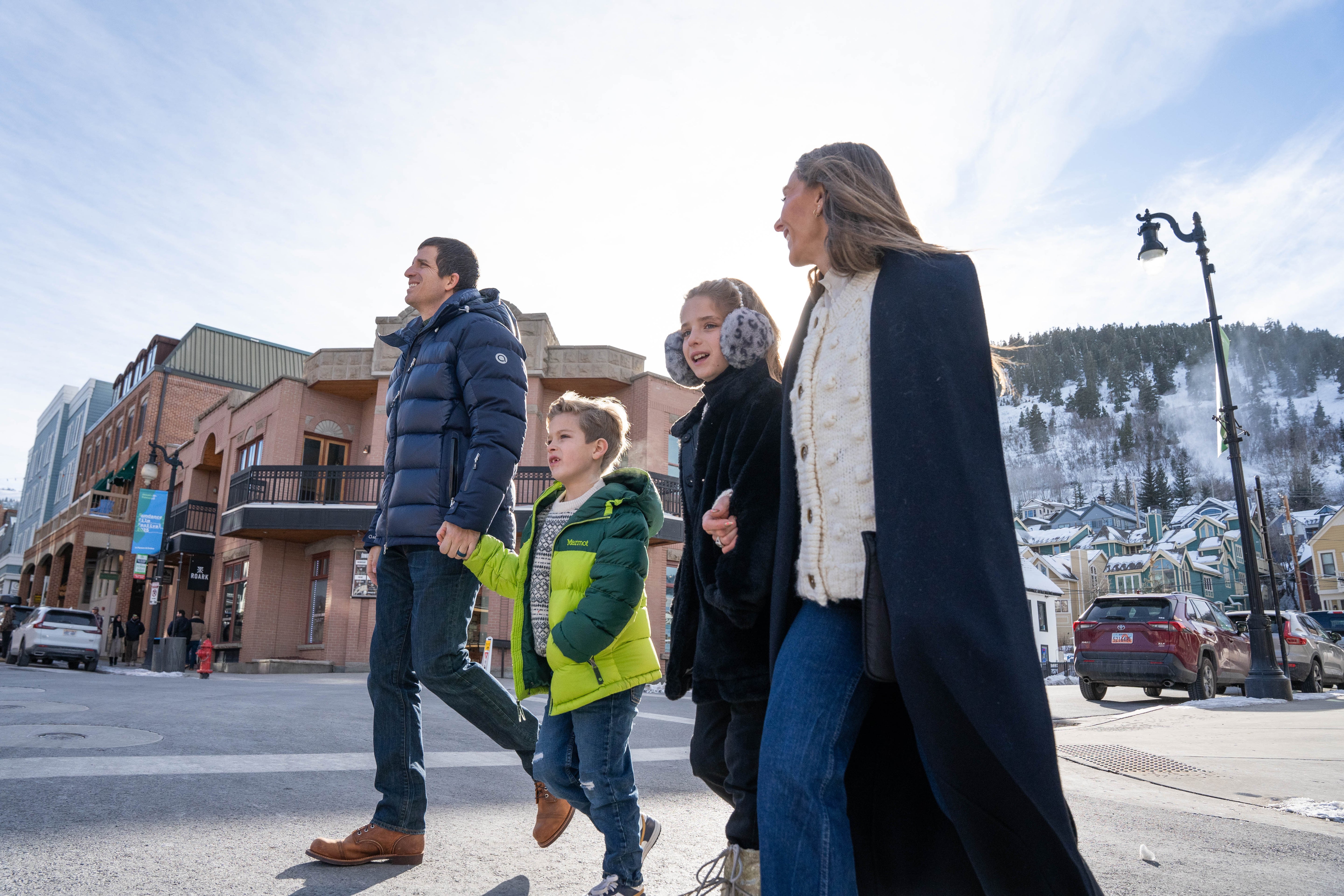 Family walking on Main Street Park City, Utah