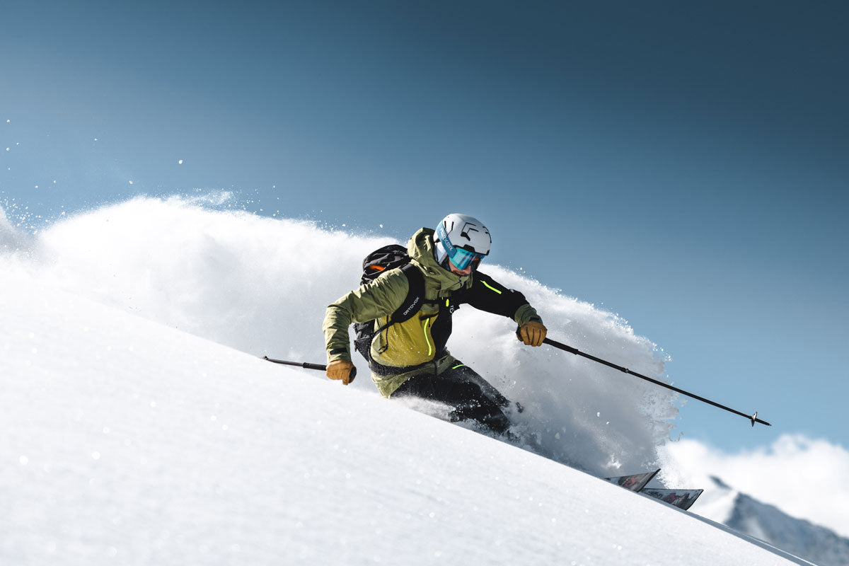 Skier riding on a Skis on the Run premium ski rental in Deer Valley.