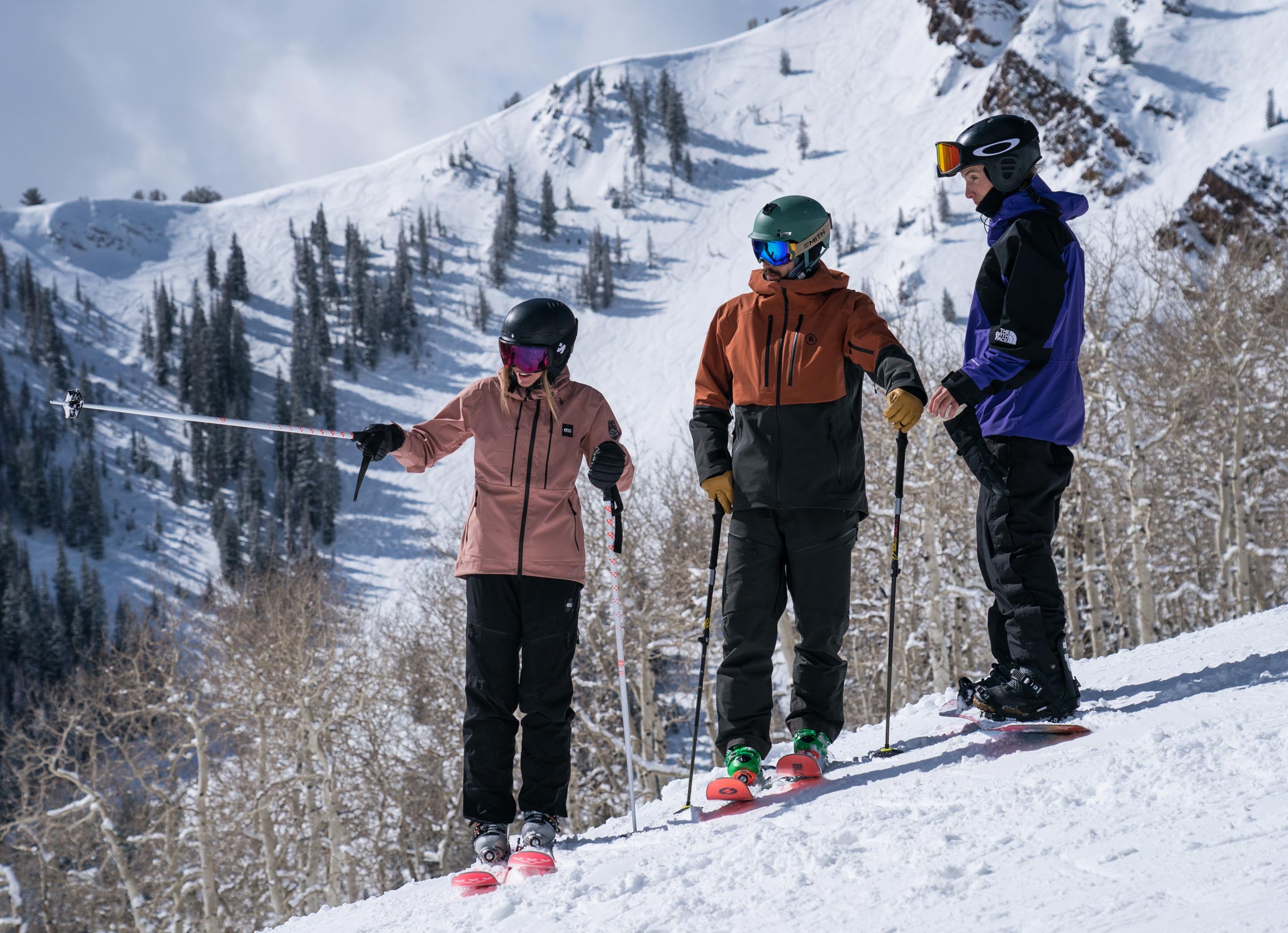 Three skiers on the mountain 