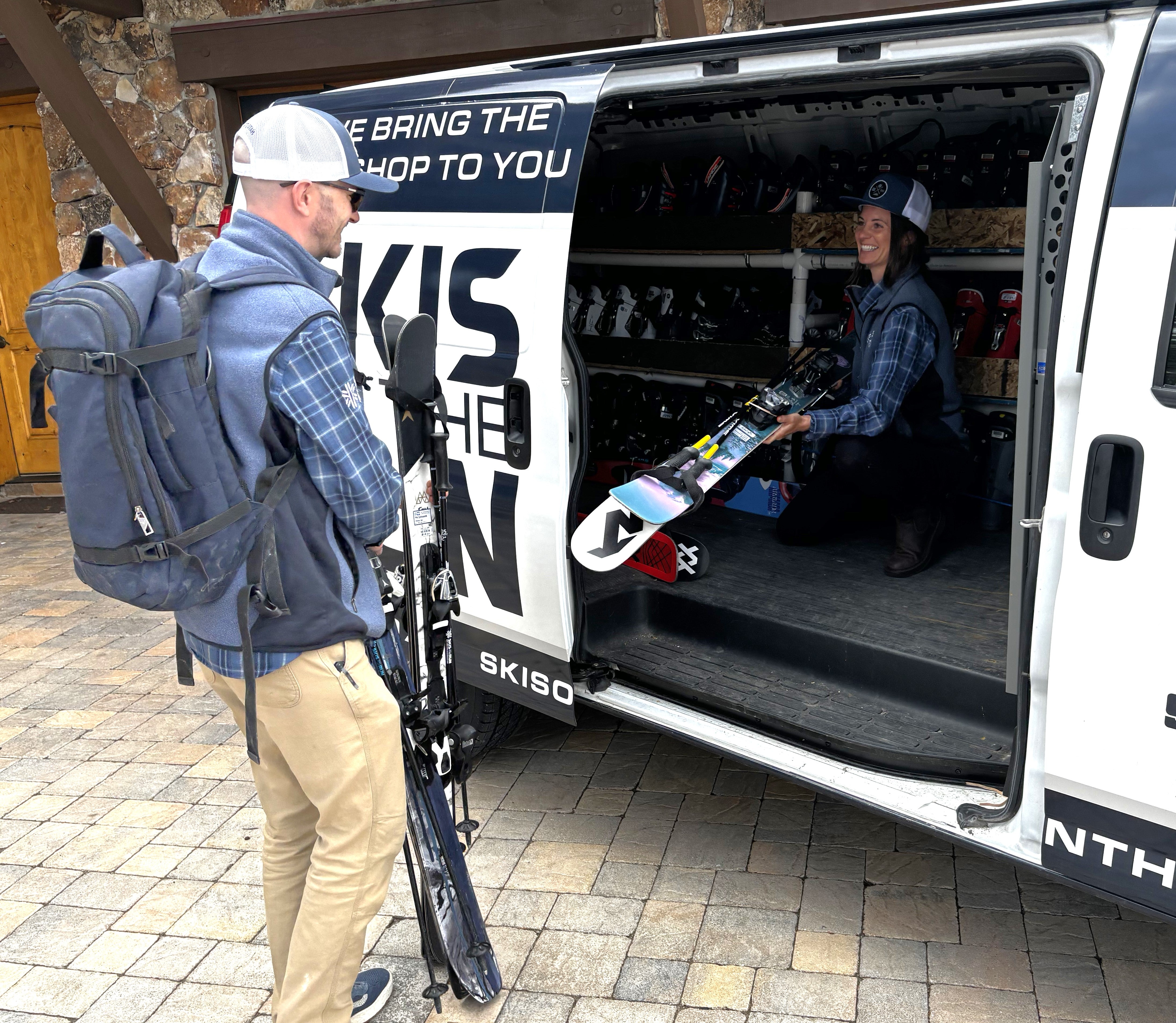 Skis on the Run employee delivering a ski rental to Deer Valley